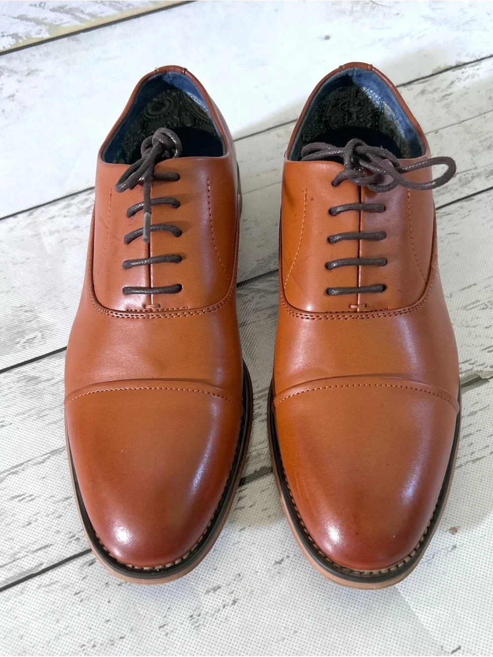 Men's Tan Cap-Toe Oxford Leather Lace-Up Dress Shoes Size 6.5